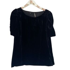 Talbots Women's Black Velour Blouse Top Ruched Short Sleeves Button Back PM NWT